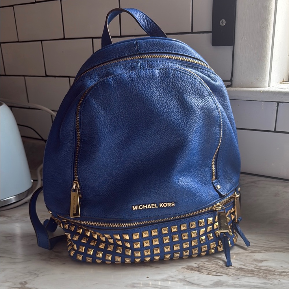 Michael Kors Blue and Gold Studded Backpack
